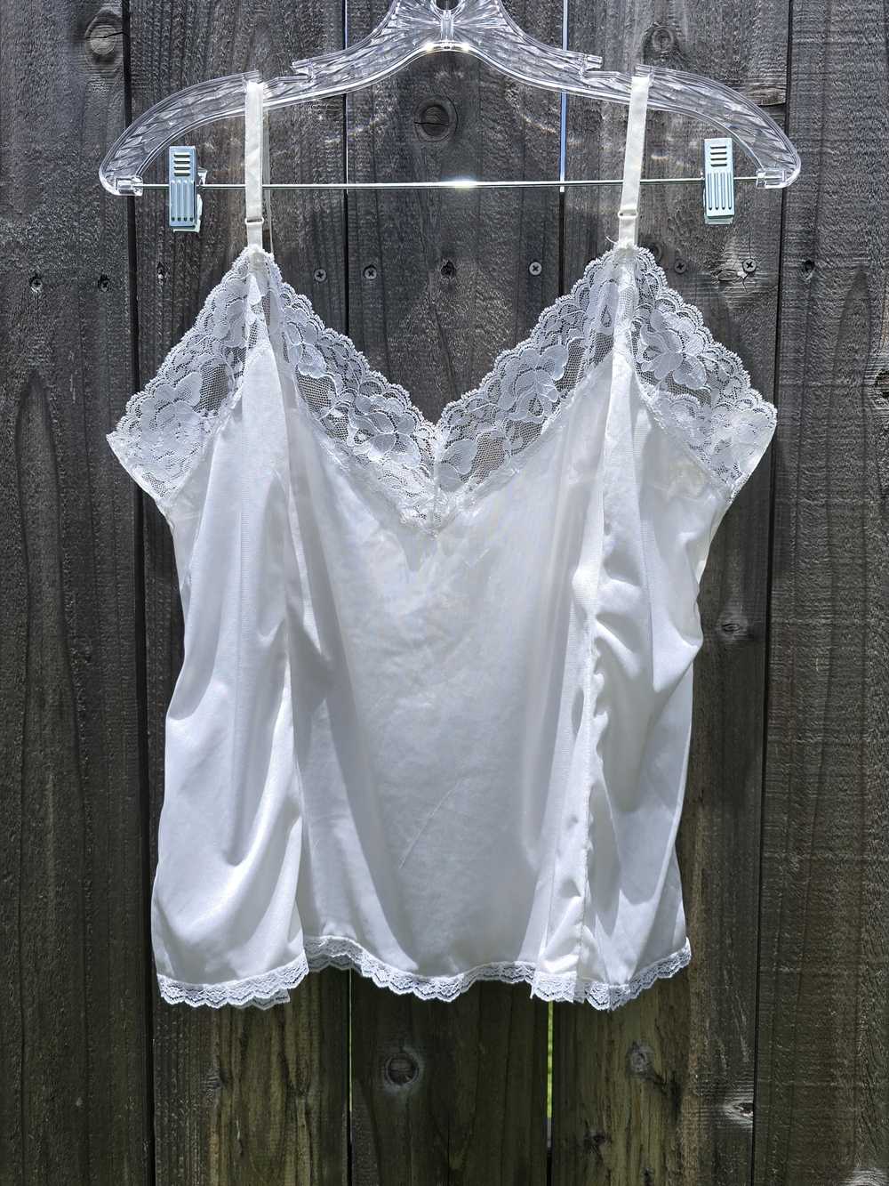 Vintage By Mel-Lin Ivory Lace Trim Camisole Satin Ribbon Shimmer Tank Top Sz. 2X